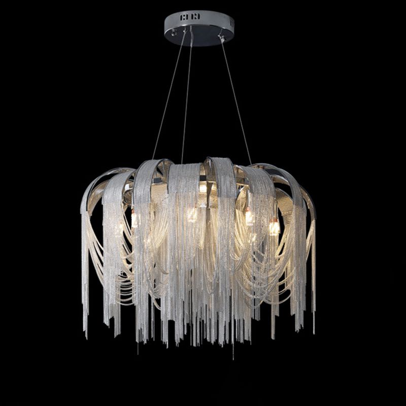 Modern Tassel Circular Pendant Light Metal Indoor Hanging Lamp with Aluminium Chain