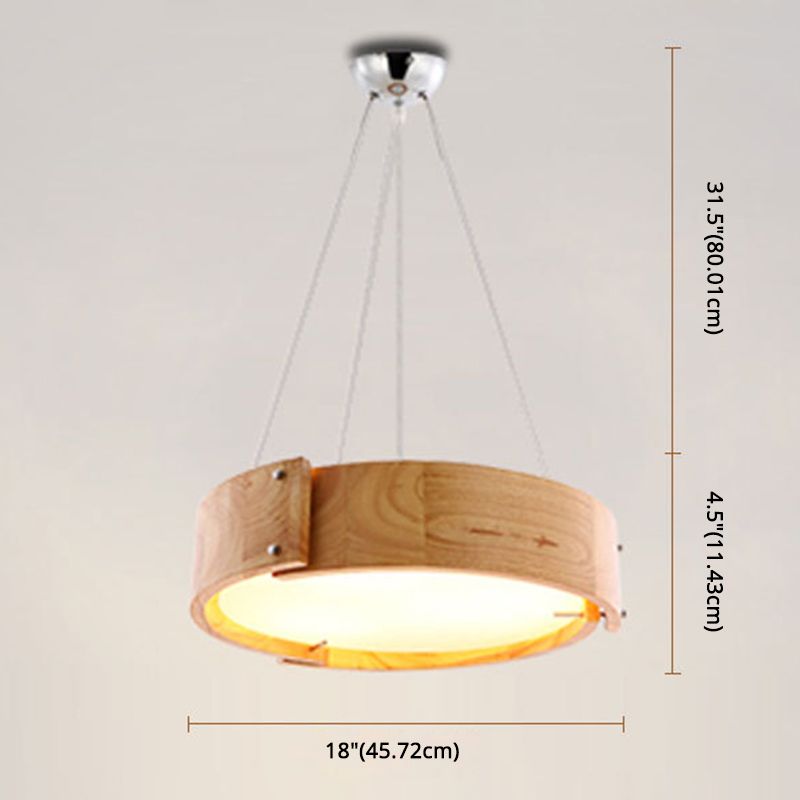 Natural Wood 1 Light Hanging Light Modern Simple Drum Pendant Ceiling Light for Restaurant