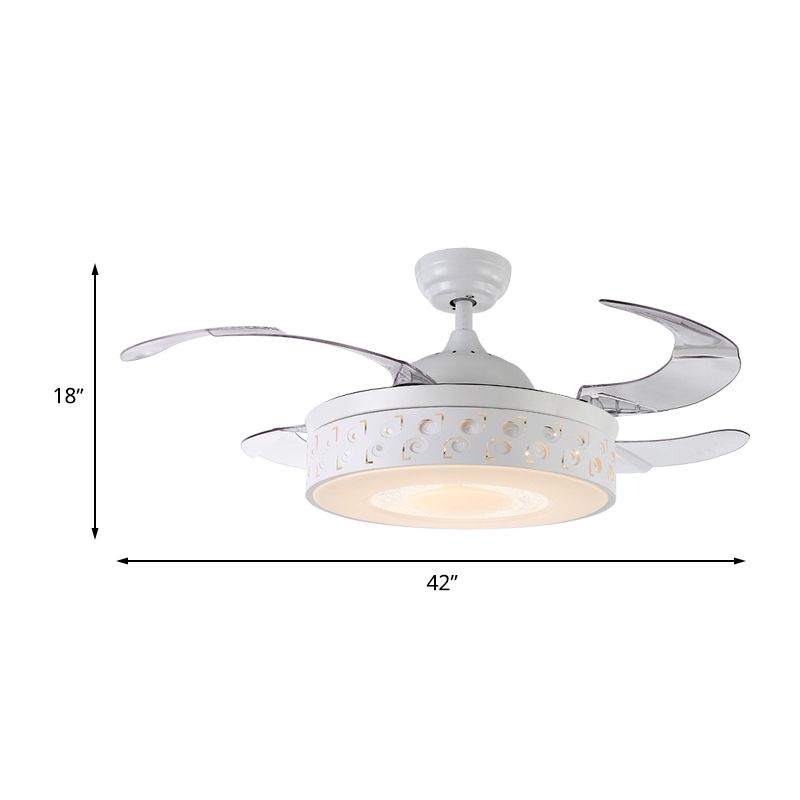 Trommelmetaal hanger ventilator licht moderne led 42 "w slaapkamer semi -flush mount verlichting in wit met externe/wandregeling/frequentieconversie en afstandsbediening, 4 bladen