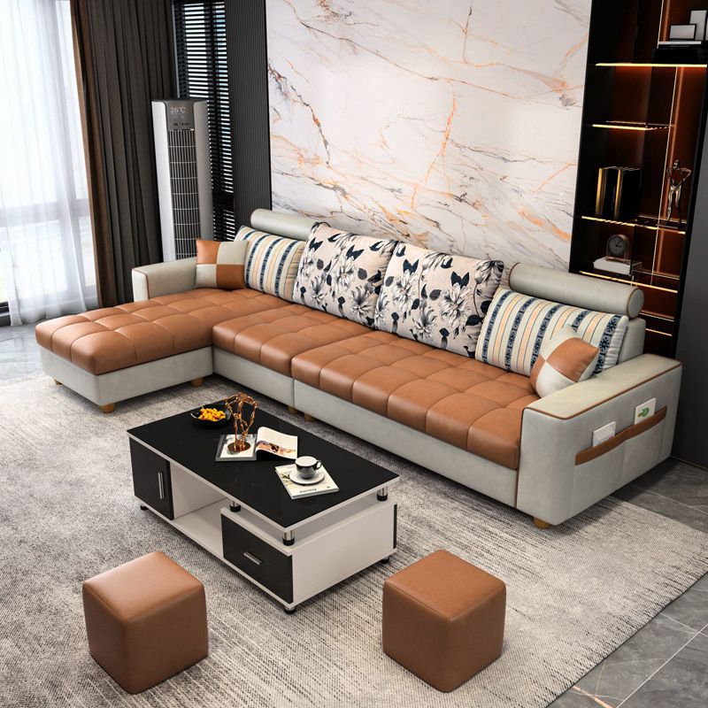 Scandinavian 4-seater Sectional with Storage and Square Arms