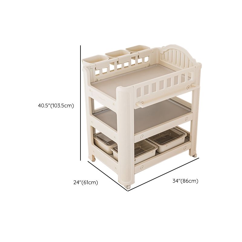 Arch Top White Baby Changing Table with Shelf, Changing Table with Storage