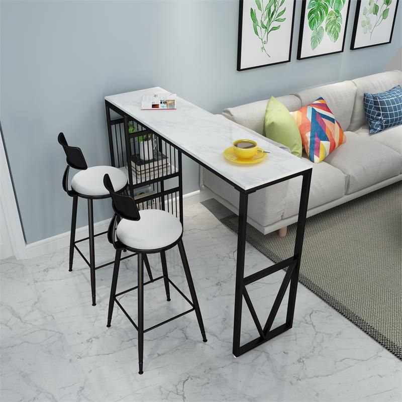 White and Black Glam Style Bar Table in Marble and Metal Milk Tea Shop Bar Table