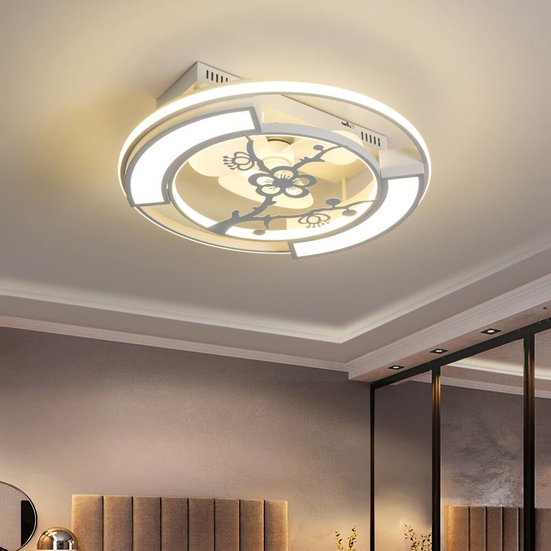 Lámpara de ventilador de techo geométrico de blanco LED acrílico Semi Flush Light para sala de estar