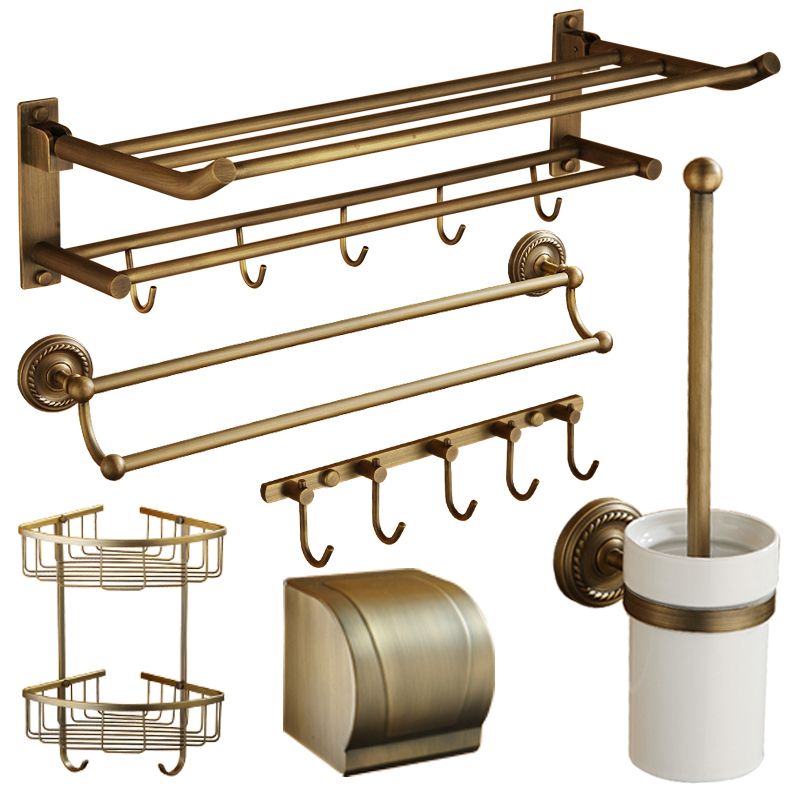 Distressed Brass Traditional Bathroom Set with Bath Shelf/Paper Holder & Towel Bar