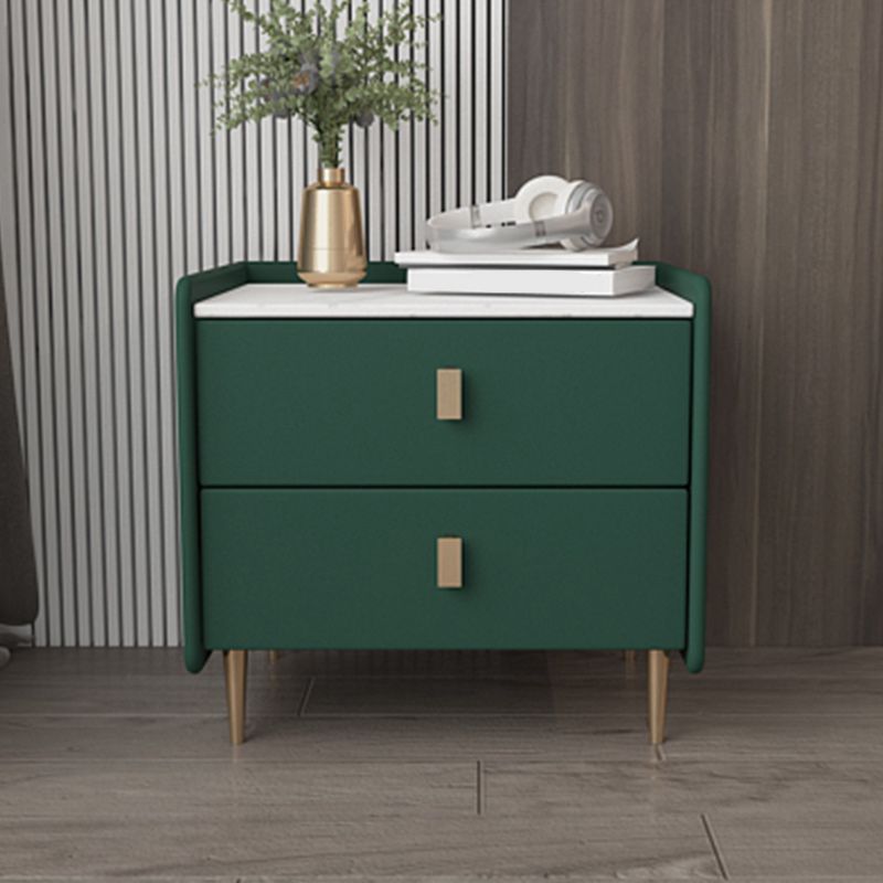 Leather Nightstand with 4 Legs Stone Top Night Table with Drawers