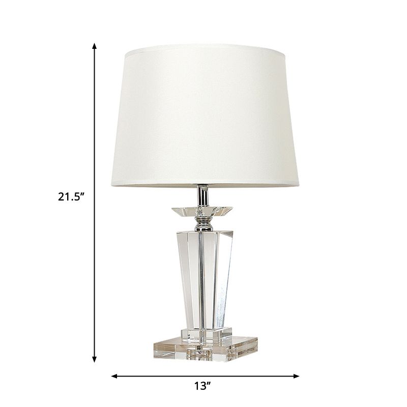 White Drum Nightstand Lamp Traditional Stylish Fabric 1 Light Bedroom Table Light with Clear Crystal Base