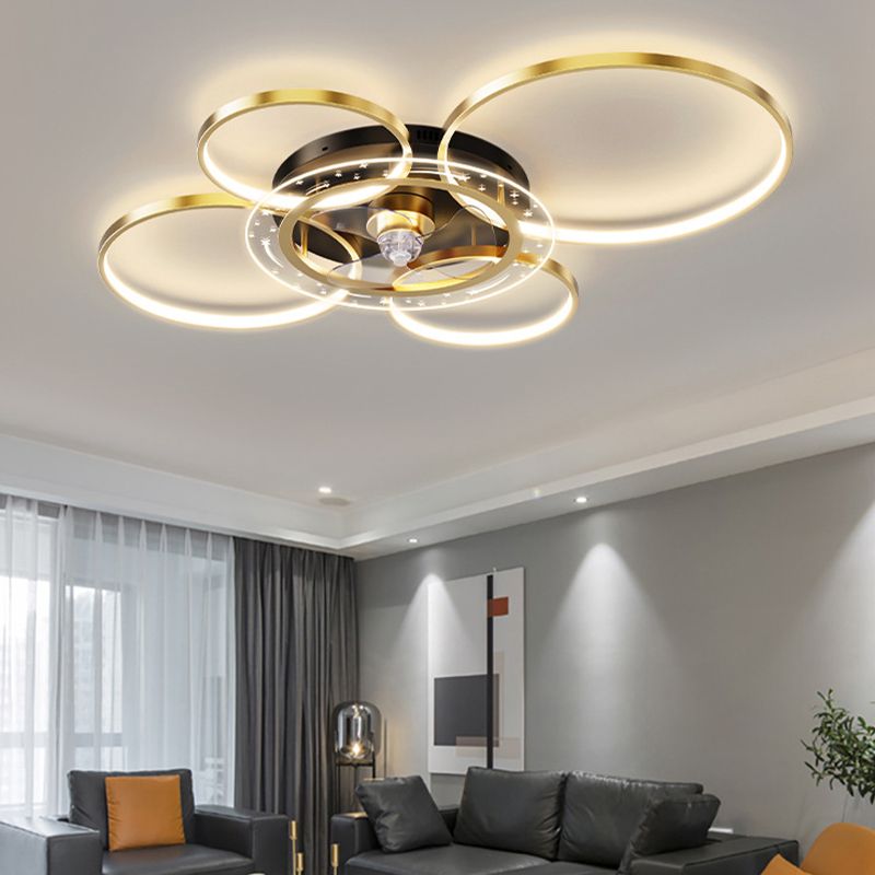 Modern 4-Light Golden Ceiling Fan Lamp LED Ceiling Fan Light for Living Room