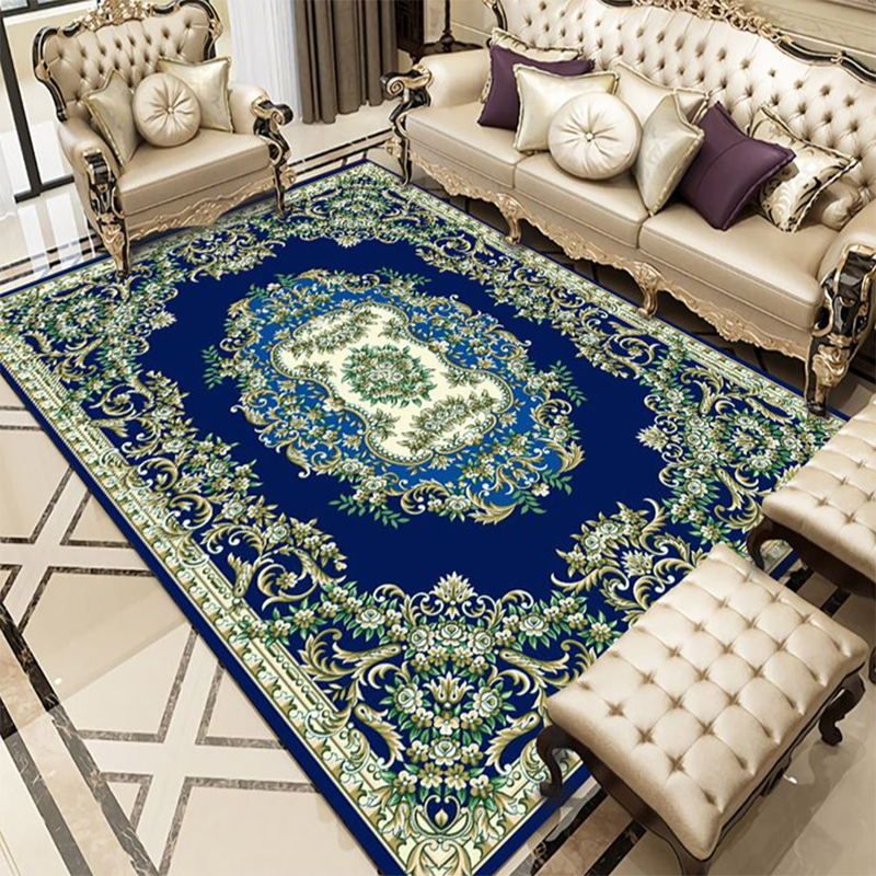 Classic Medallion Carpet Green Polyester Area Carpet Anti-Split Backing Rug for Living Room