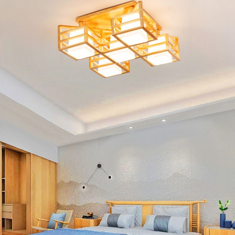 Log Color Geometric Flush Mount in Modern Creative Style Wooden Indoor Ceiling Fixture