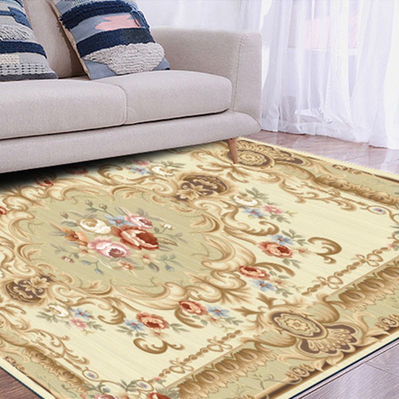 Shabby Chic Floral Print Rug Multi-Color Polyster Area Rug Anti-Slip Pet Friendly Carpet for Living Room