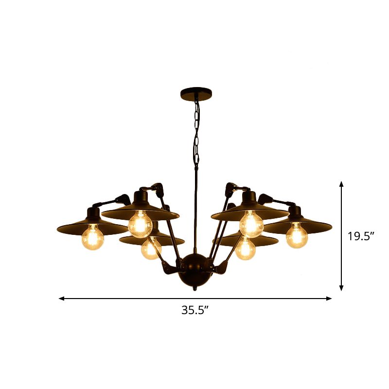 Antiqued Flat Chandelier Lighting 6/8 Bulbs Metal Rotatable Ceiling Pendant Lamp in Black