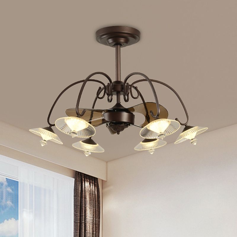 3-Blade Metal Geometry Semi Flush Mount Modernism 26" Wide LED Brown Ceiling Fan Light Fixture