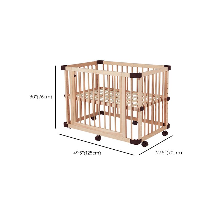 Rectangle Solid Wood Crib Farmhouse Adjustable Height Crib with Casters