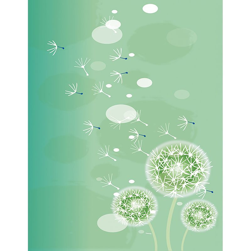 Green Childrens Art Mural Wallpaper Large Dandelion Patterned Wall Covering for Home