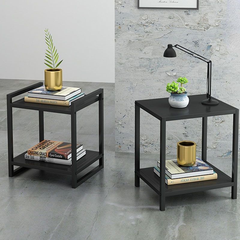 Open Storage Accent Table Nightstand Modern Metal Nightstand