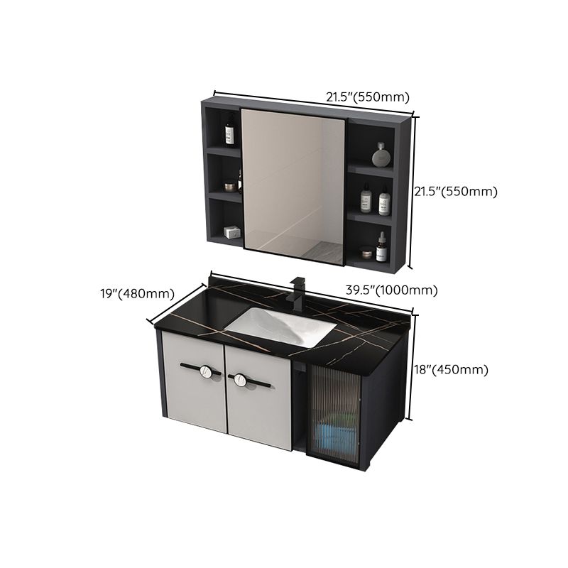 Metal Base Modern Bathroom Vanity Single Rectangular Wall Mount Vanity Set