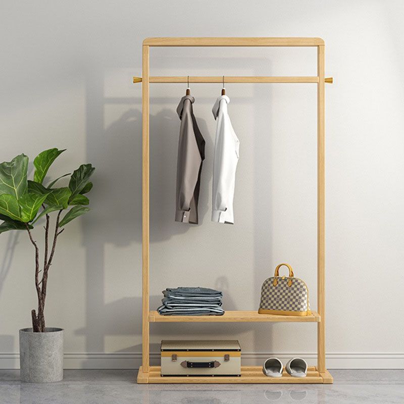 Contemporary Style Coat Hanger Solid Wood Shelve Design Coat Rack for Living Room