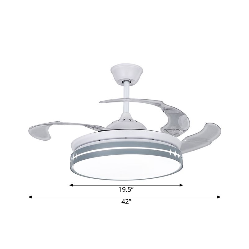 42" W LED Parlor Hanging Fan Lamp Minimalist White 3-Blade Semi Flush with Drum Metallic Shade