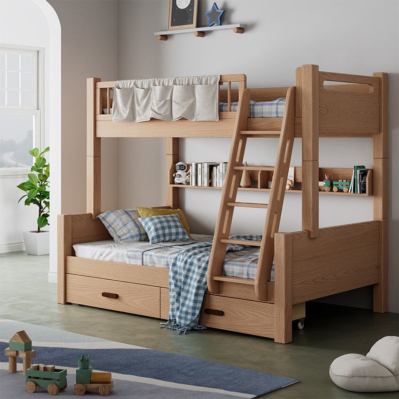 Modern Solid Wood Bunk Bed Panel Headboard Beech Kids Bed with Staircase