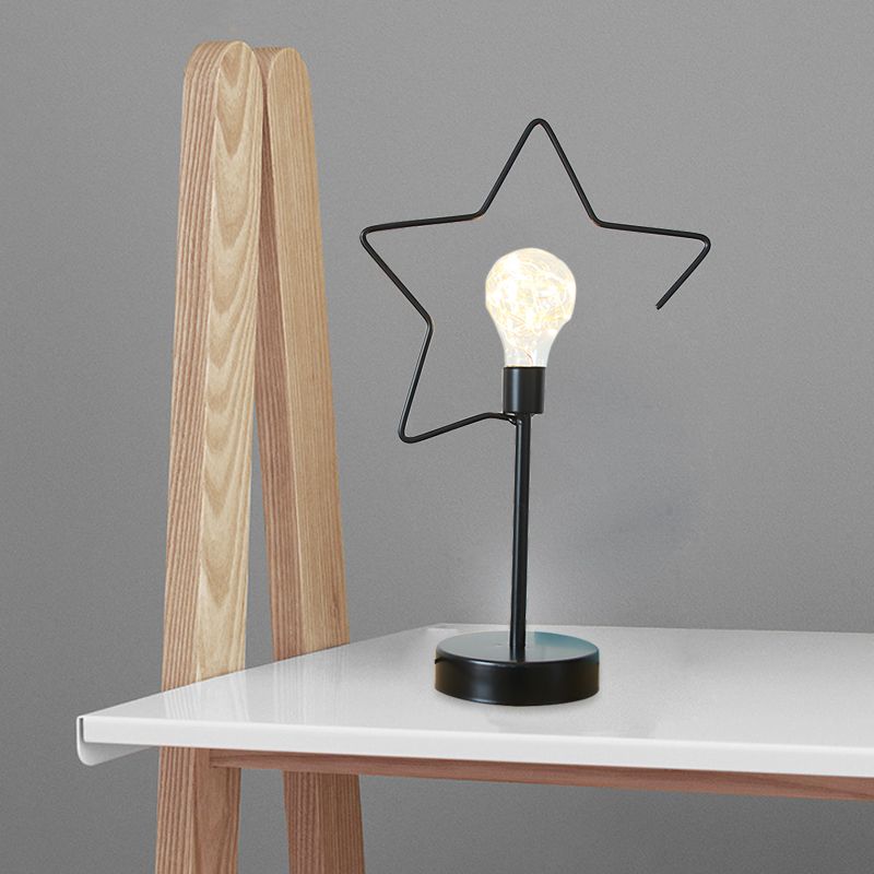 Bedside Plug-In LED Table Lamp Kids Style Black/Gold Nightstand Light with Star/Loving Heart Iron Frame