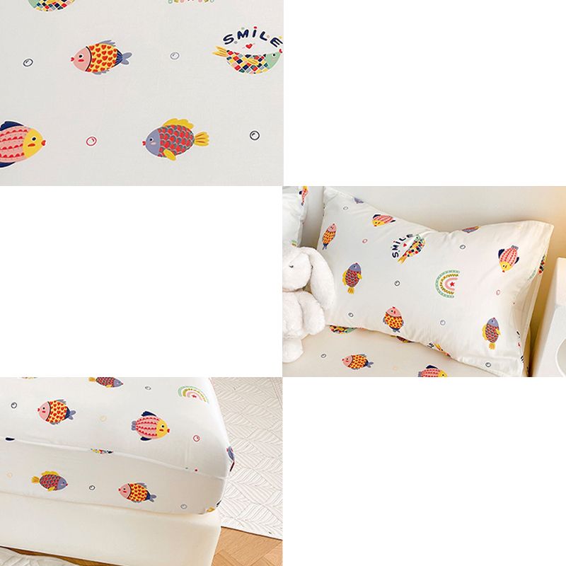 Vintage Fitted Sheet Cartoon Pattern Non-Pilling Breathable Cotton Fitted Sheet