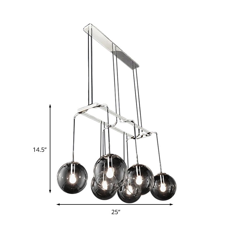 Black Ball Multi Pendant Industrial Clear Closed Glass 6-Light Indoor Hanging Ceiling Light with Linear Canopy