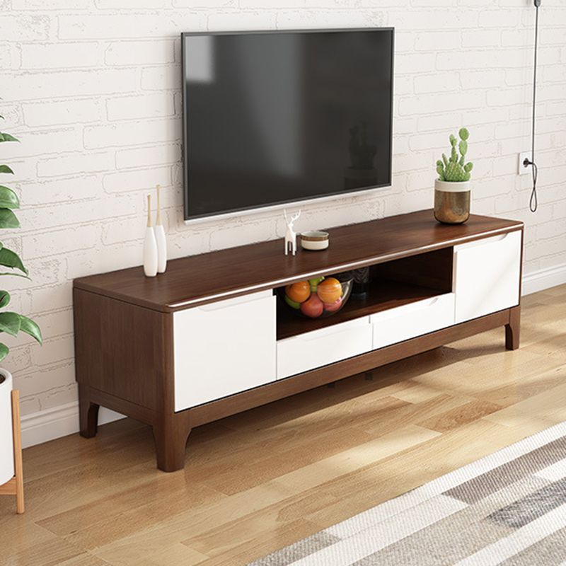 Contemporary Wood TV Console Open Storage TV Stand for Living Room