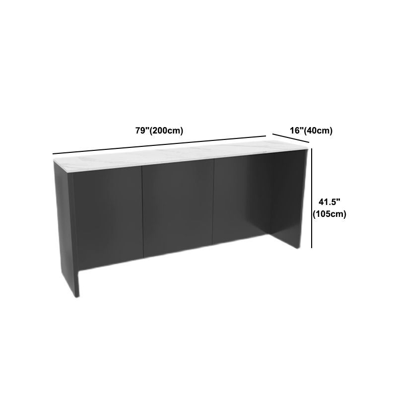 Contemporary Pub Table with Black Metal Base Rectangle White Stone Top Bar Table