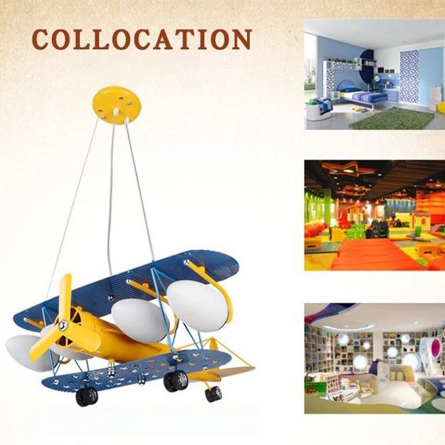 Propeller Airplane Shaped Hanging Light 5-Lights Cartoon Design Lighting Fixture for Children Room