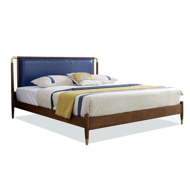 Contemporary Standard Bed Solid Wood Panel Bed with Upholstered Headboard