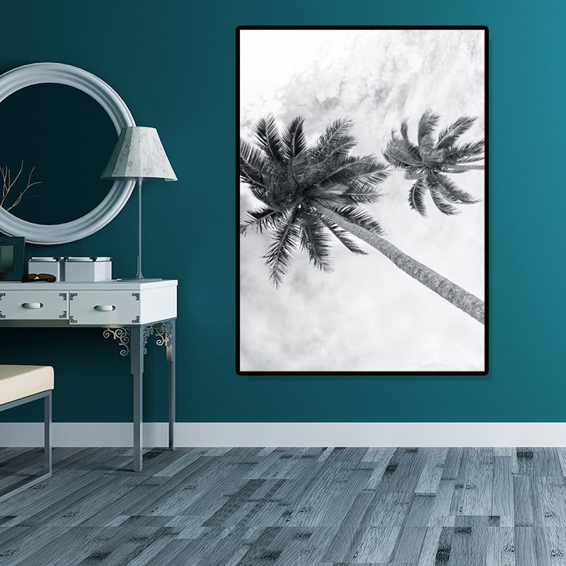 Photography Tropix Wall Art Print with Coconut Tree Looking-Up View in Grey for Room