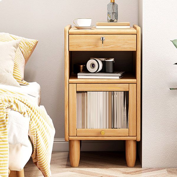 Small Youth Nightstand with 1 Drawer Solid Wood Nursery Bedside Table