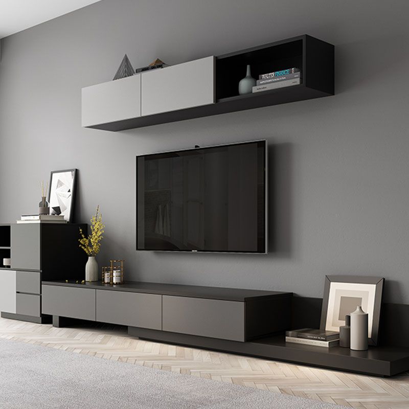 Contemporary TV Stand Console , 3 - Drawers Sliding TV Stand in Black / White