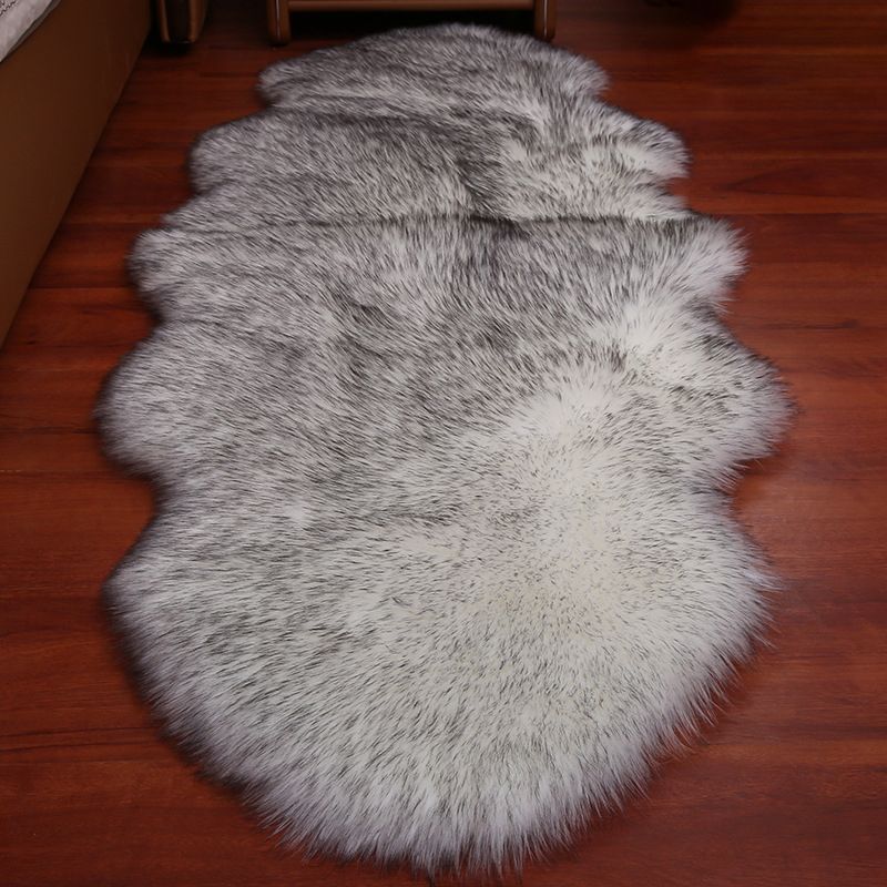 Multi-Colored Bedroom Foot Rug Casual Plain Rug Faux Fur Machine Washable Stain Resistant Non-Slip Backing Area Rug