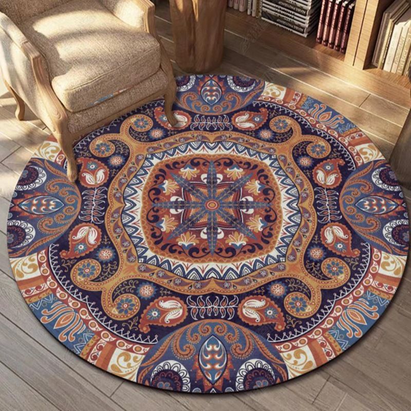 Colorful Tribal Pattern Area Rug Blue Traditional Rug Polyester Anti-Slip Carpet for Living Room