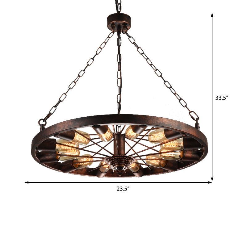 Metallrost Anhänger Lampenrad 12-Licht Industrie-Kronleuchterleuchte mit Kette