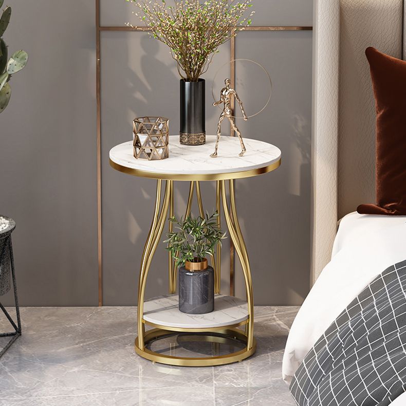 Metal Frame Accent Table Nightstand Lower Shelf Night Table for Bedroom