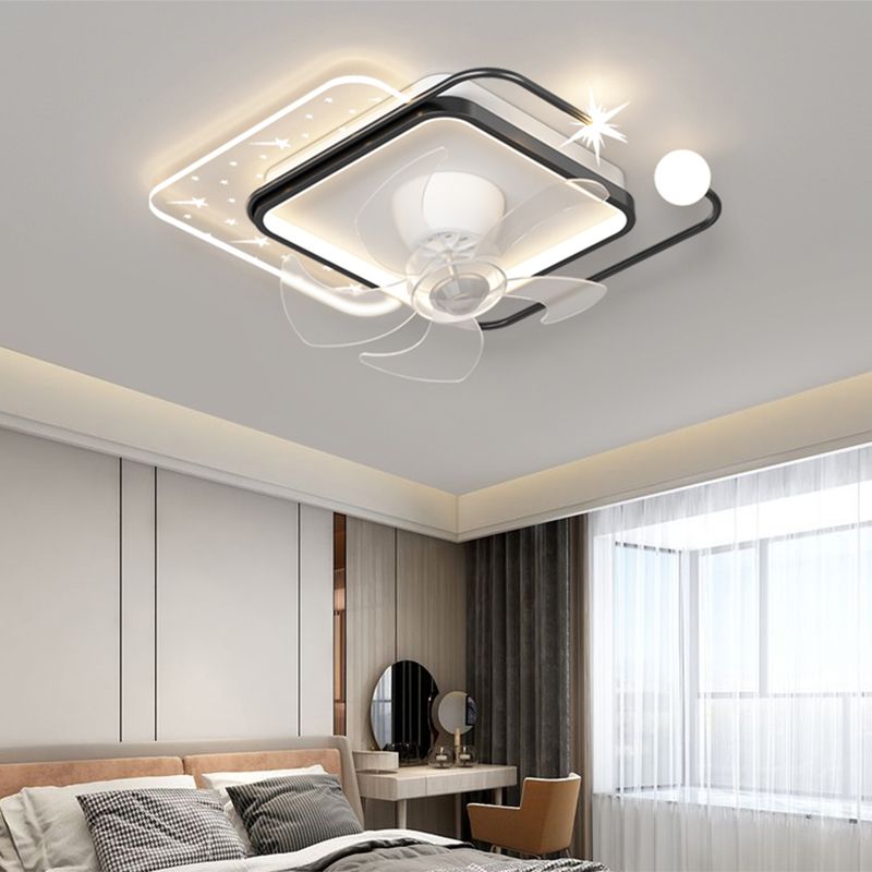 Geometric Shape Metal Ceiling Fans Modern 4-Lights Ceiling Fan Lamp Fixture in White