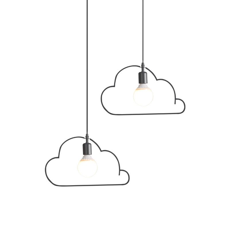 2-Bulb Kitchen Multi Light Pendant Nordic Black/White Pendulum Light with Cloud Iron Frame