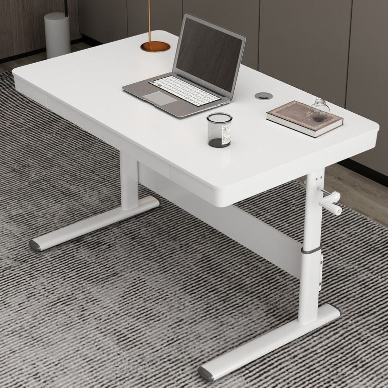 Contemporary Standing Desk Converter White Metal Trestle Base Desk for Office