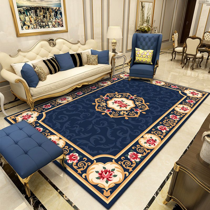 Navy Traditioneel gebied Rug medaillon patroon polyester gebied tapijt vlekbestendig tapijt voor woningdecoratie