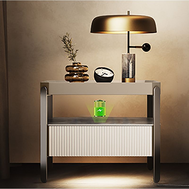 Modern Open Storage Bedside Cabinet Pine and Glass Night Table for Bedroom