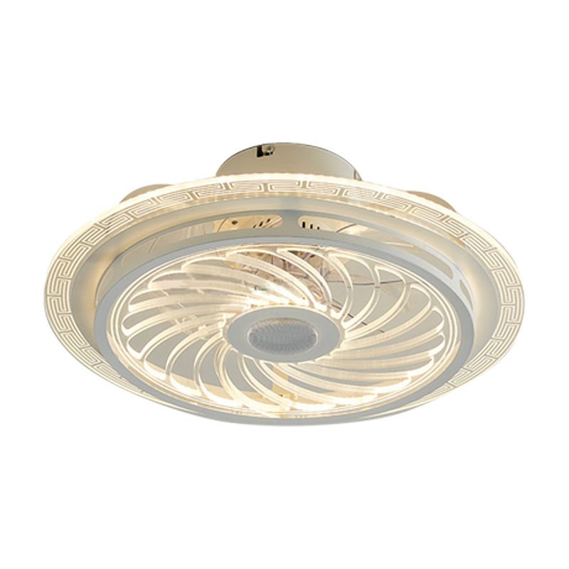 Round Bluetooth Speaker Fan Light Minimalistic Acrylic Bedroom Semi Flush Mounted Lamp