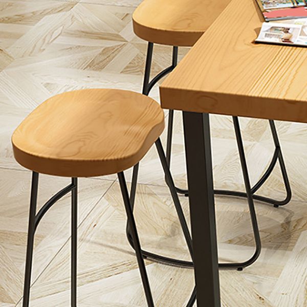 Rectangular Solid Wood Top Bar Table Modern Bistro Table with Double Pedestal in Black