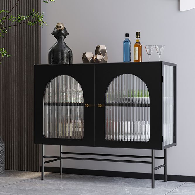 Modern Simple Iron Sideboard Striped Glass Doors Cabinets Dining Server for Living Room