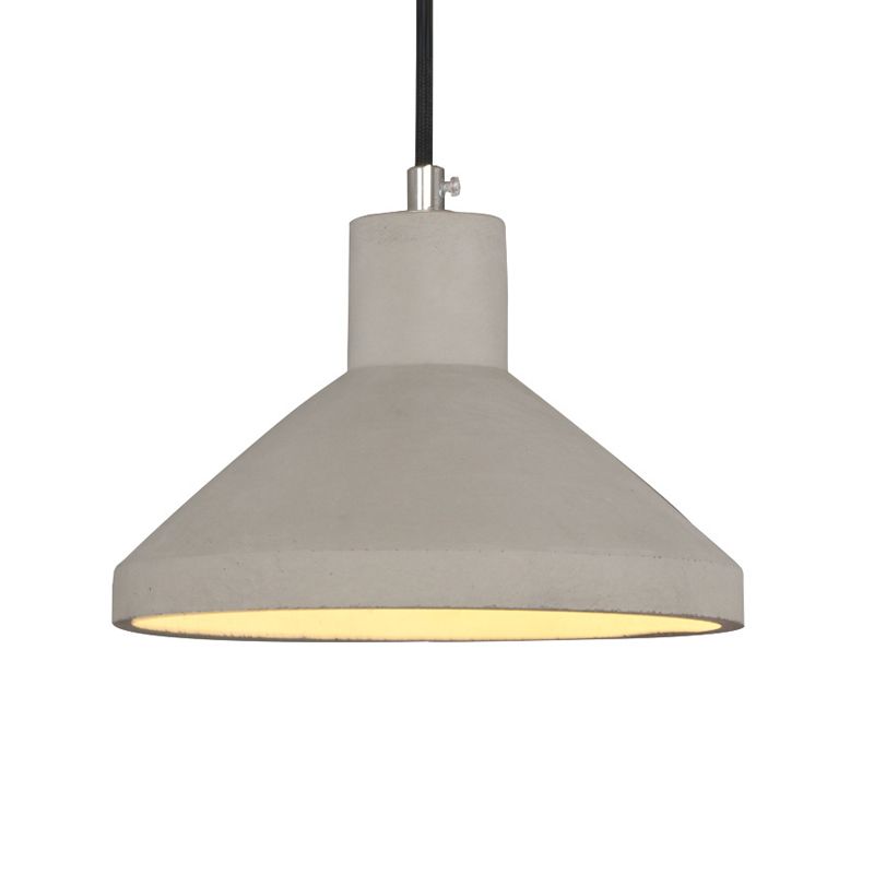 Wide Flare Coffee House Pendant Lamp Antiqued Cement 1-Bulb Grey Hanging Light Kit