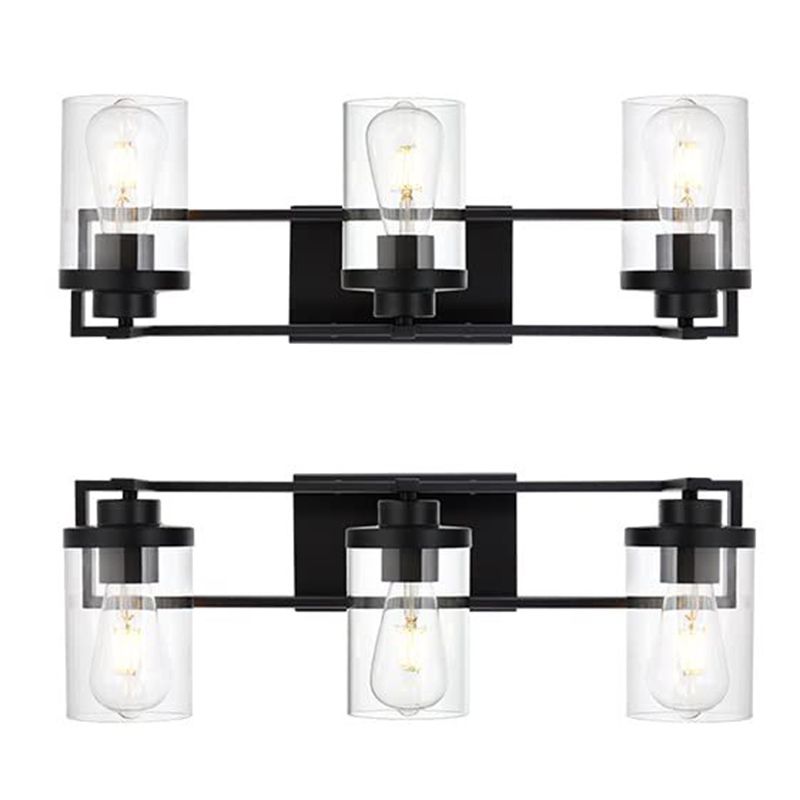 3 - Light Traditional Vanity Light in Black and Clear Bathroom Vanity Lighting