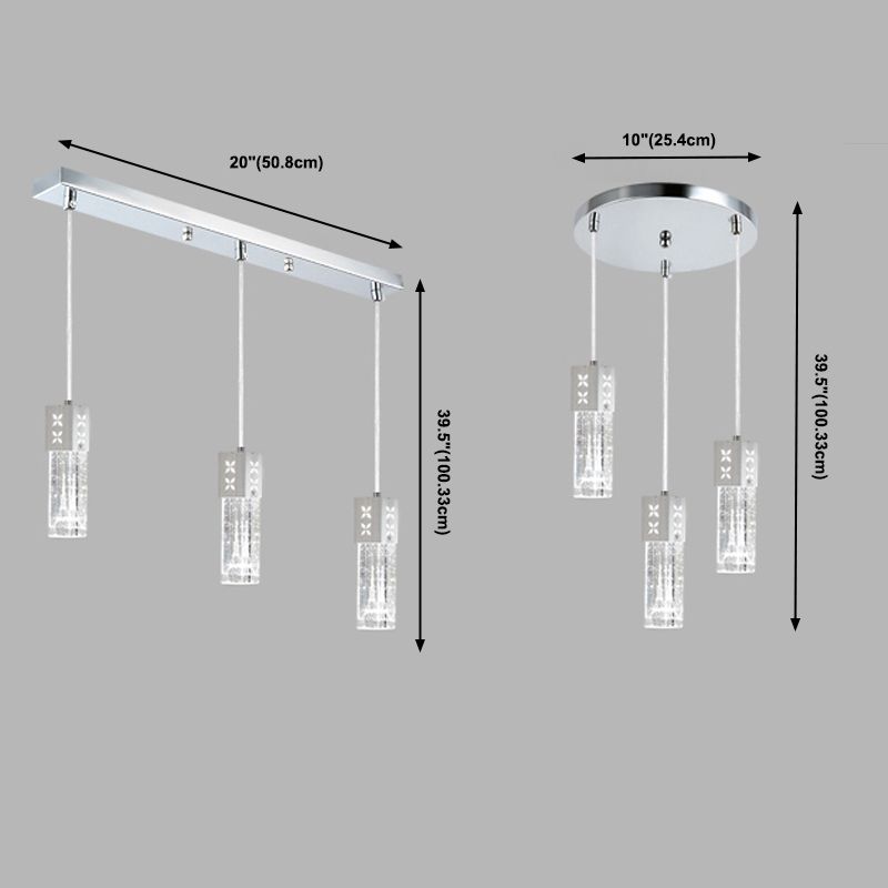 Linear Hanging Light Fixtures Modern 3-Light Clear Suspension Lamp with Crystal Shade