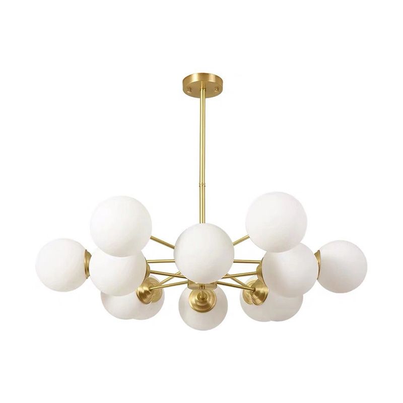 Milk Glass Multi Lights Hanging Light Chandelier Industrial Globe Pendant Light in Gold