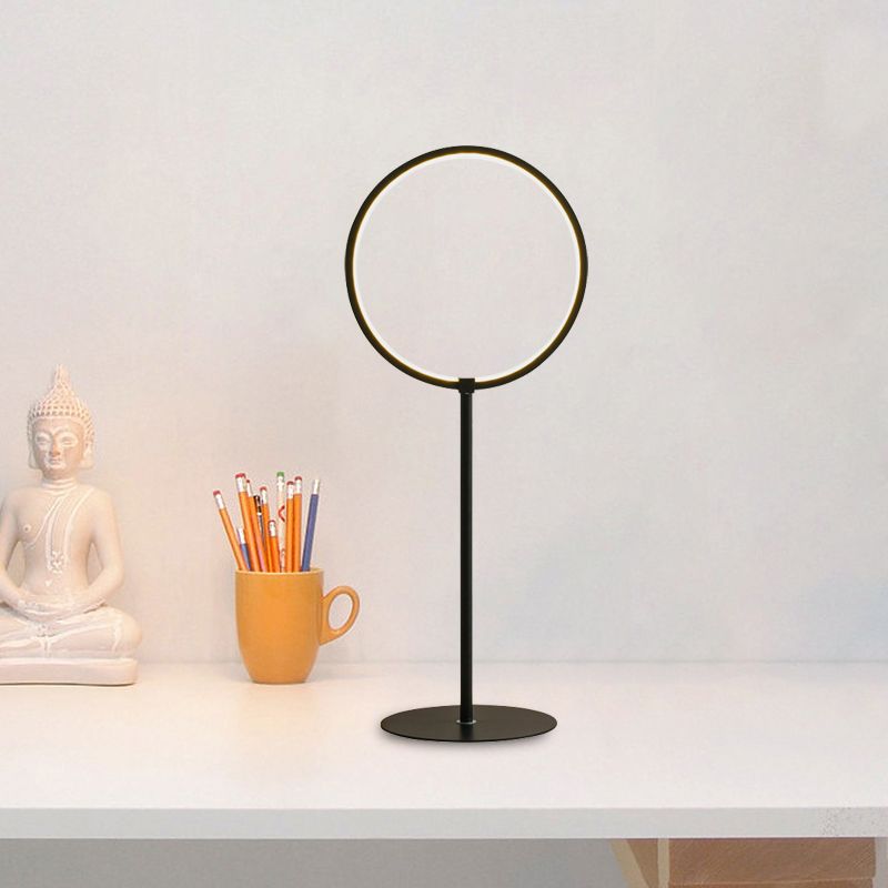 Metallic Ring Nightstand Light Minimalist LED Small Desk Lamp in Black for Bedroom